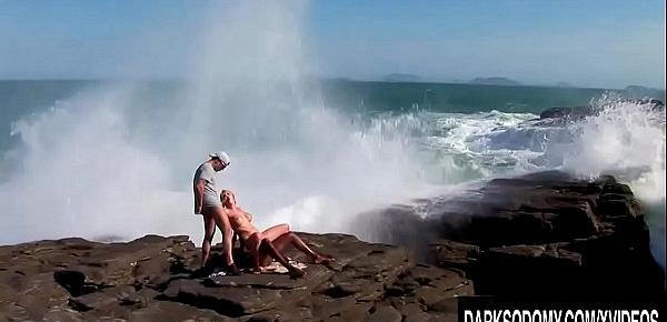  Big Boobs Blonde Tarra White Double Teamed and Ass Fucked by a Rocky Shore